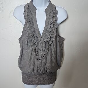 Gray Ruffled Women's Sleeveless Blouse